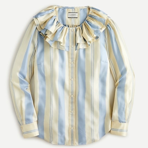 J crew collection ruffle collar top stripes silk twill - Picture 1 of 5